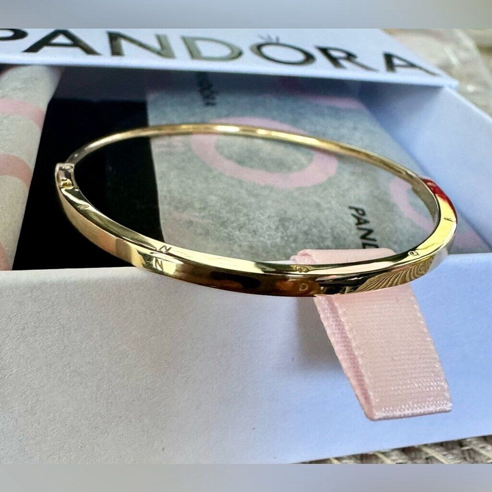 Pandora Signature 14k Solid Gold I-D Bangle Bracelet 552227C00 Size 1 (6.3 In)